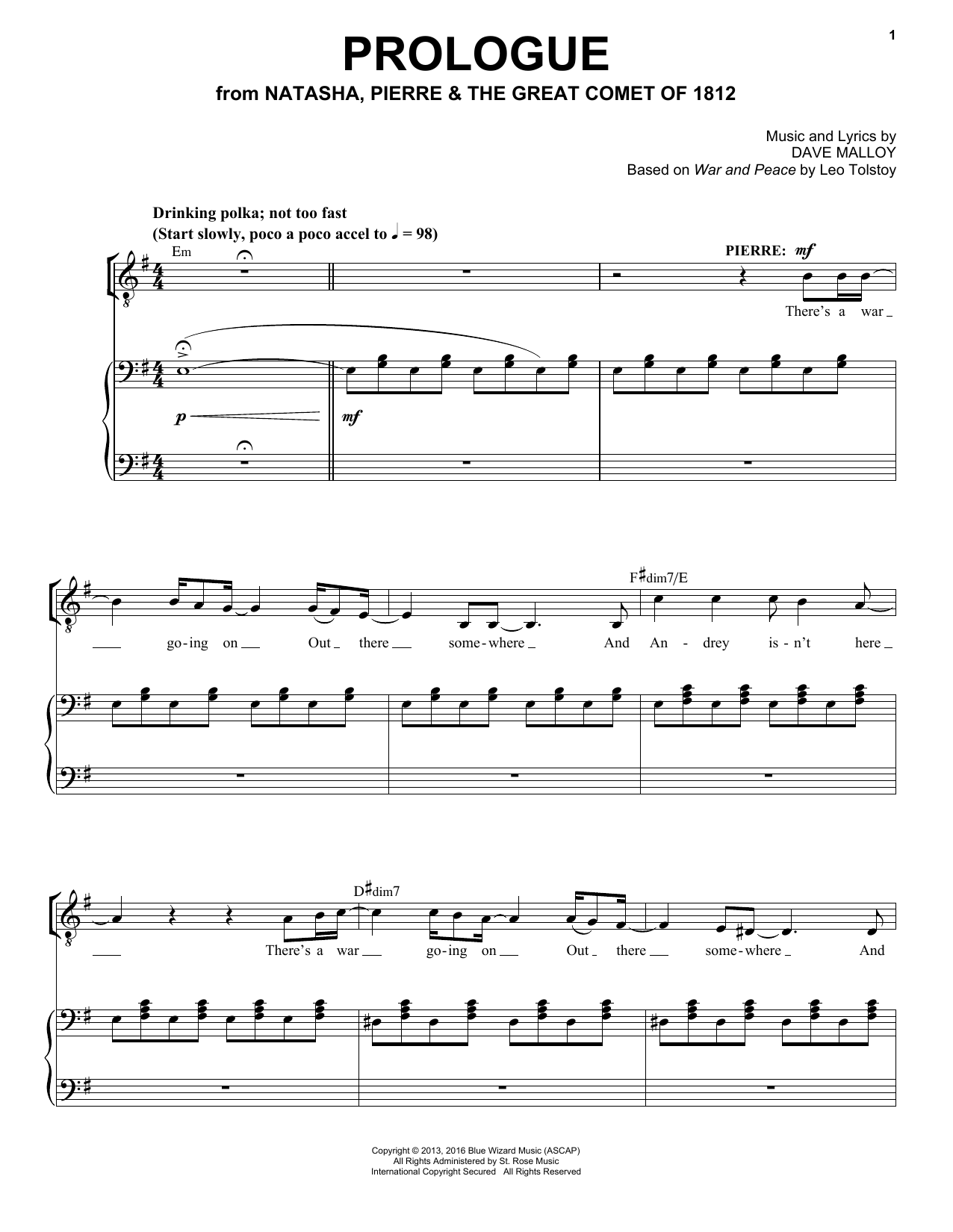Josh Groban Prologue sheet music notes and chords arranged for Piano & Vocal
