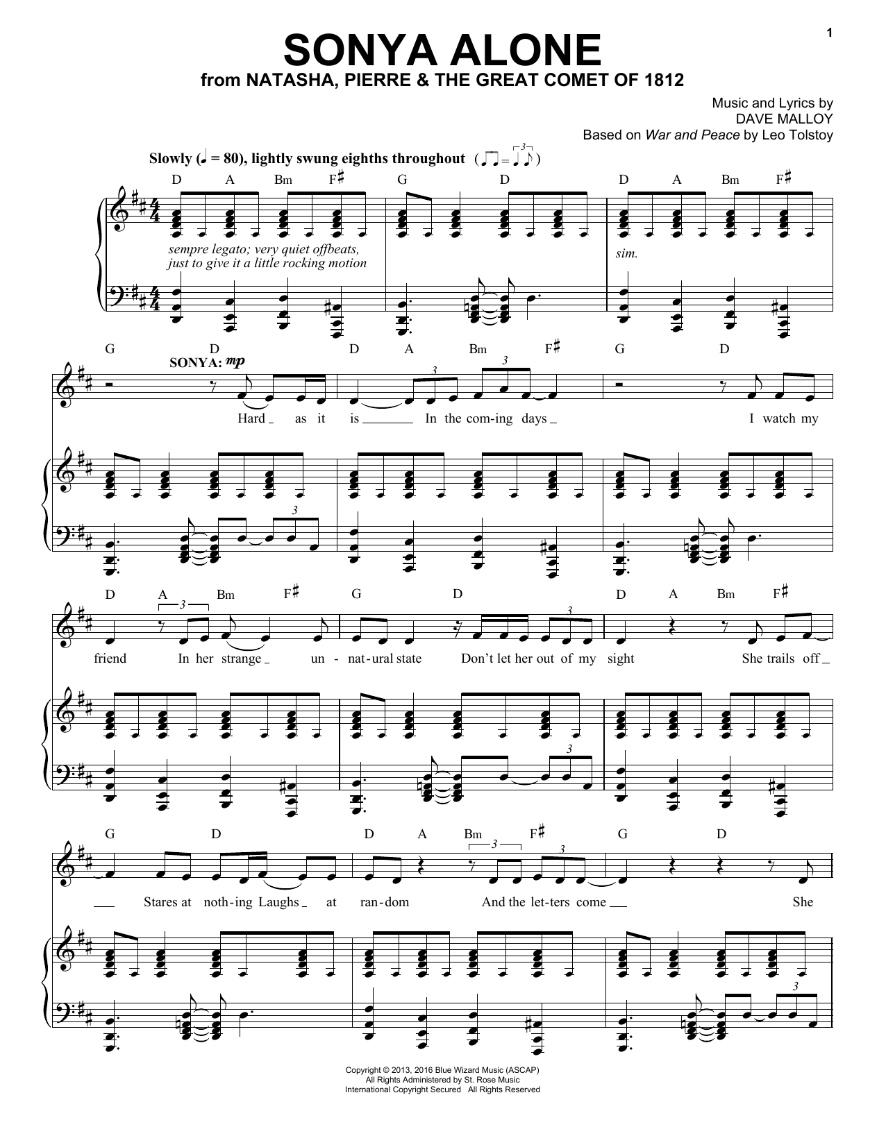 Josh Groban Sonya Alone sheet music notes and chords arranged for Piano & Vocal