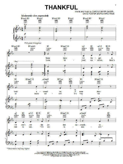 Josh Groban Thankful sheet music notes and chords arranged for Easy Piano