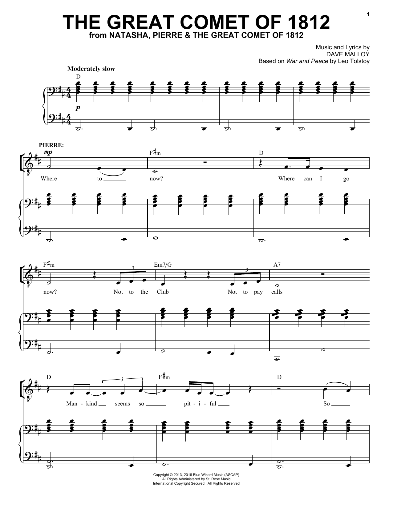 Josh Groban The Great Comet Of 1812 sheet music notes and chords arranged for Piano & Vocal