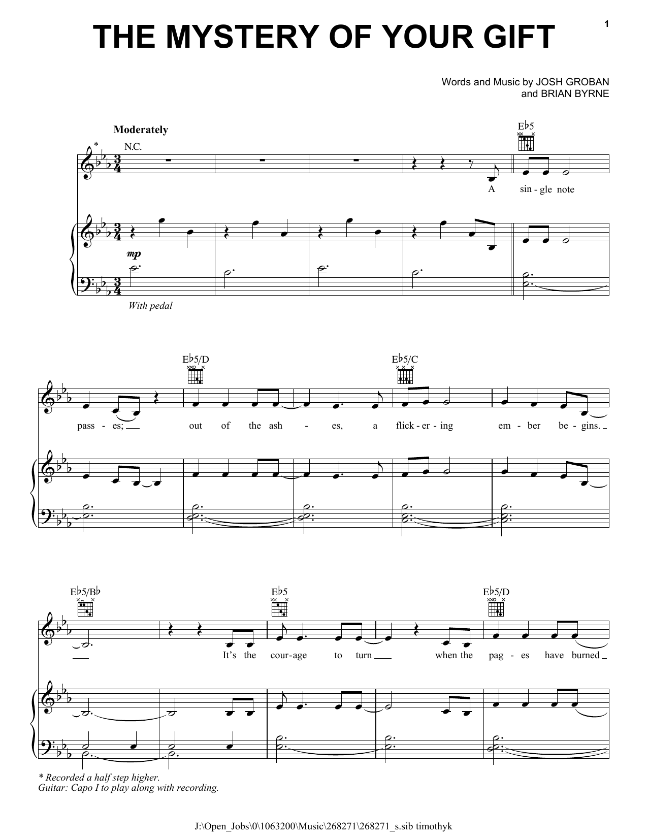 Josh Groban The Mystery Of Your Gift sheet music notes and chords arranged for Piano, Vocal & Guitar Chords (Right-Hand Melody)