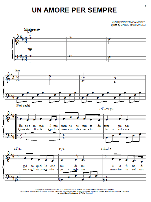 Josh Groban Un Amore Per Sempre sheet music notes and chords arranged for Piano & Vocal