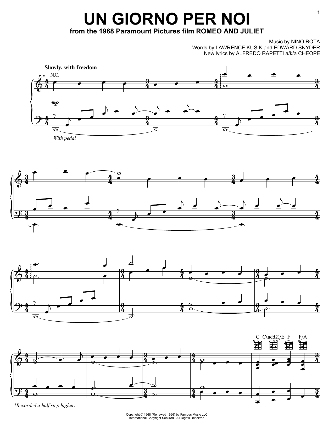 Josh Groban Un Giorno Per Noi sheet music notes and chords arranged for Easy Piano