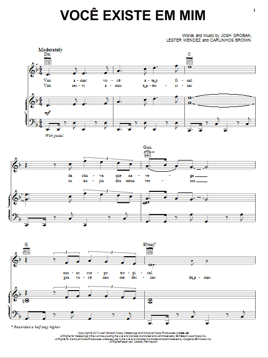 Josh Groban Voce Existe Em Mim sheet music notes and chords arranged for Easy Piano