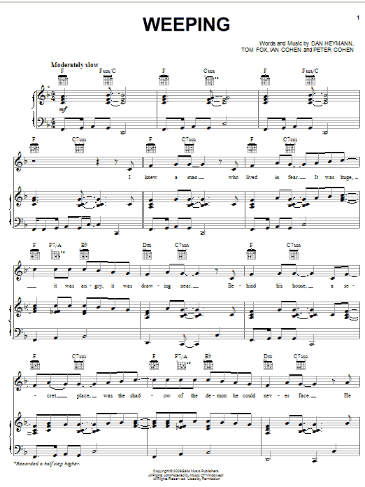 Josh Groban Weeping sheet music notes and chords arranged for Easy Piano