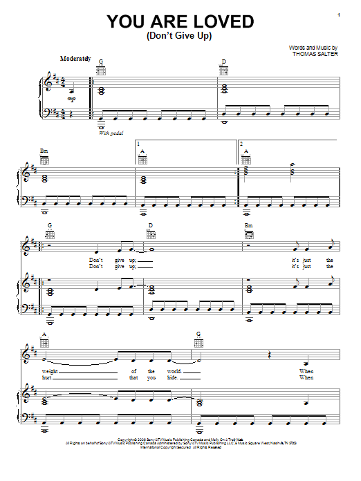 Josh Groban You Are Loved (Don't Give Up) sheet music notes and chords arranged for Piano, Vocal & Guitar Chords (Right-Hand Melody)