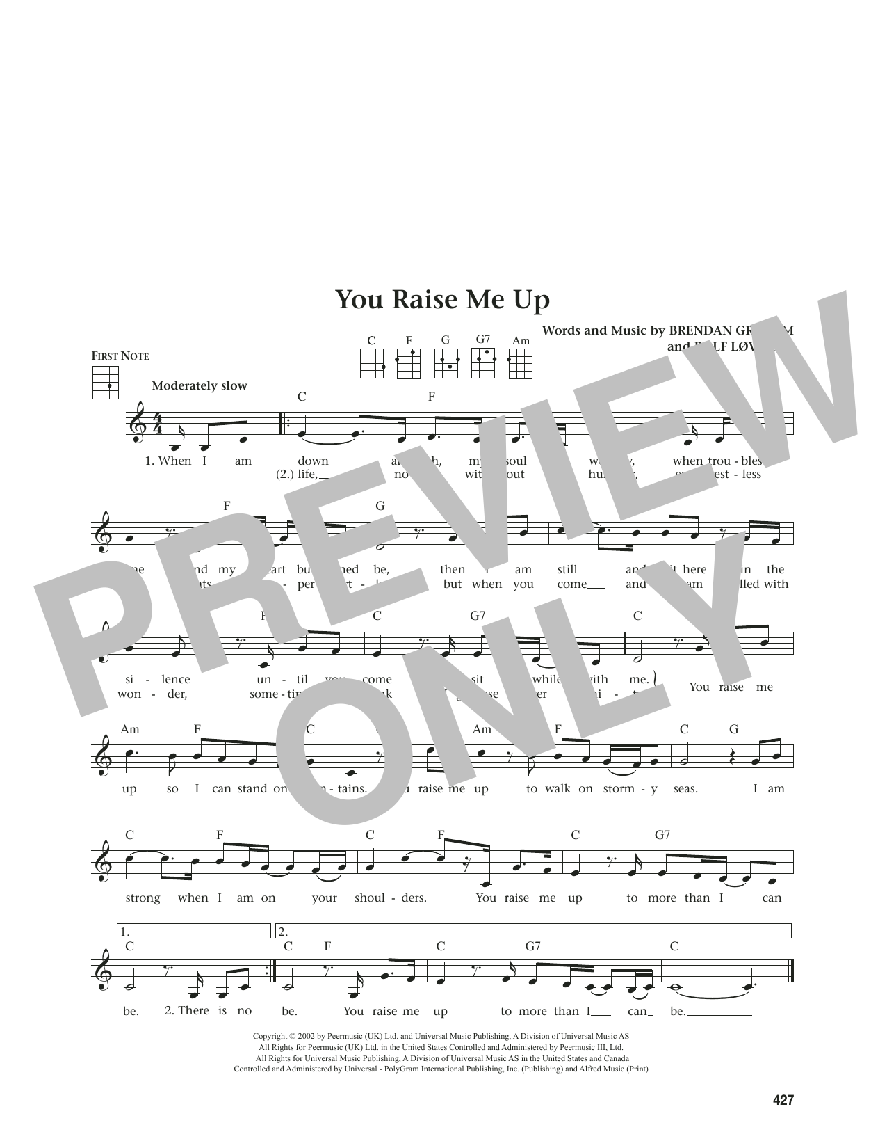Josh Groban You Raise Me Up (from The Daily Ukulele) (arr. Jim Beloff) sheet music notes and chords arranged for Ukulele