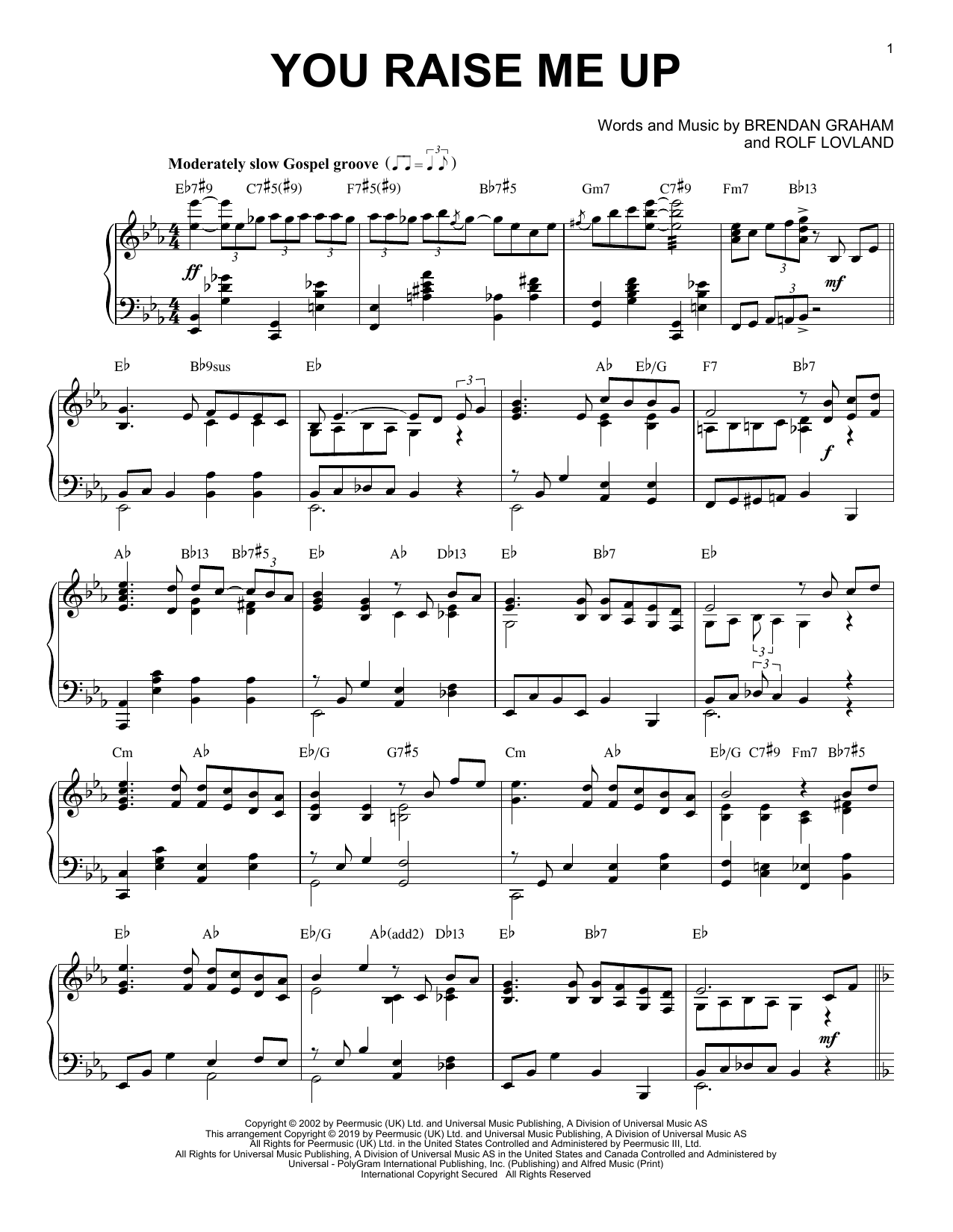 Josh Groban You Raise Me Up [Jazz version] sheet music notes and chords arranged for Piano Solo