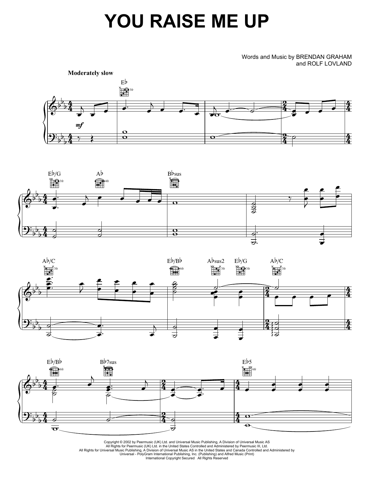 Josh Groban You Raise Me Up sheet music notes and chords arranged for Easy Guitar