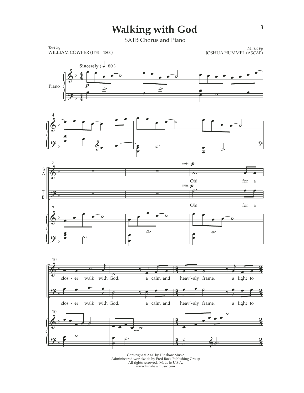 Josh Hummel Walking With God sheet music notes and chords arranged for SATB Choir