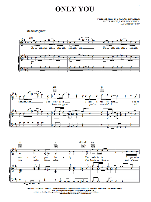 Josh Kelley Only You sheet music notes and chords arranged for Piano, Vocal & Guitar Chords (Right-Hand Melody)