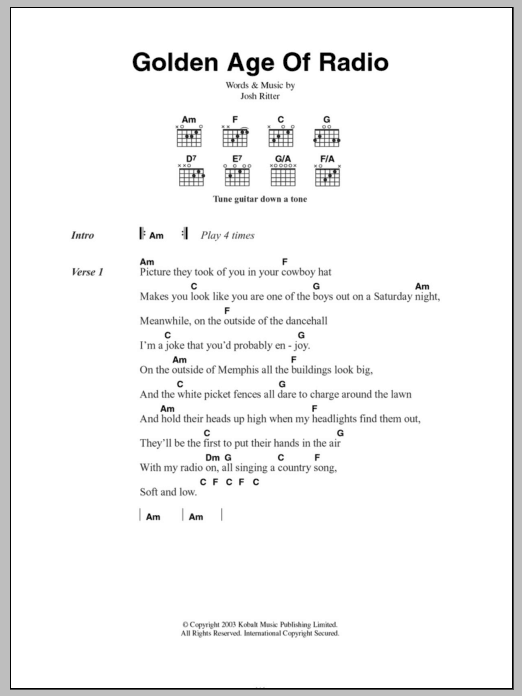 Josh Ritter Golden Age Of Radio sheet music notes and chords arranged for Guitar Chords/Lyrics