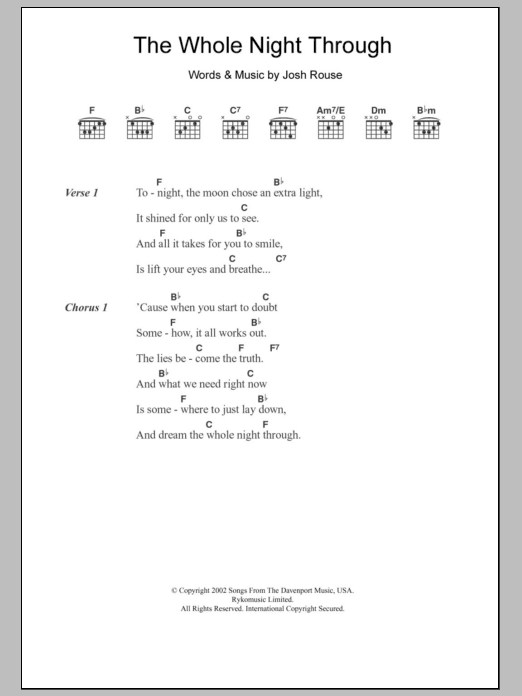 Josh Rouse The Whole Night Through sheet music notes and chords arranged for Guitar Chords/Lyrics