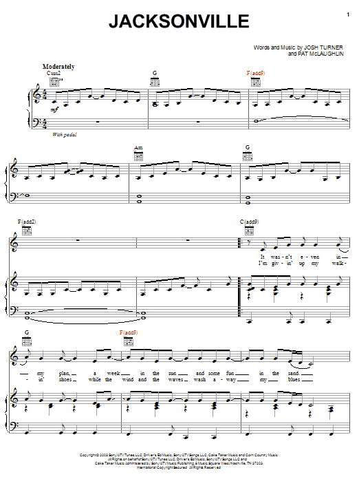 Josh Turner Jacksonville sheet music notes and chords arranged for Piano, Vocal & Guitar Chords (Right-Hand Melody)