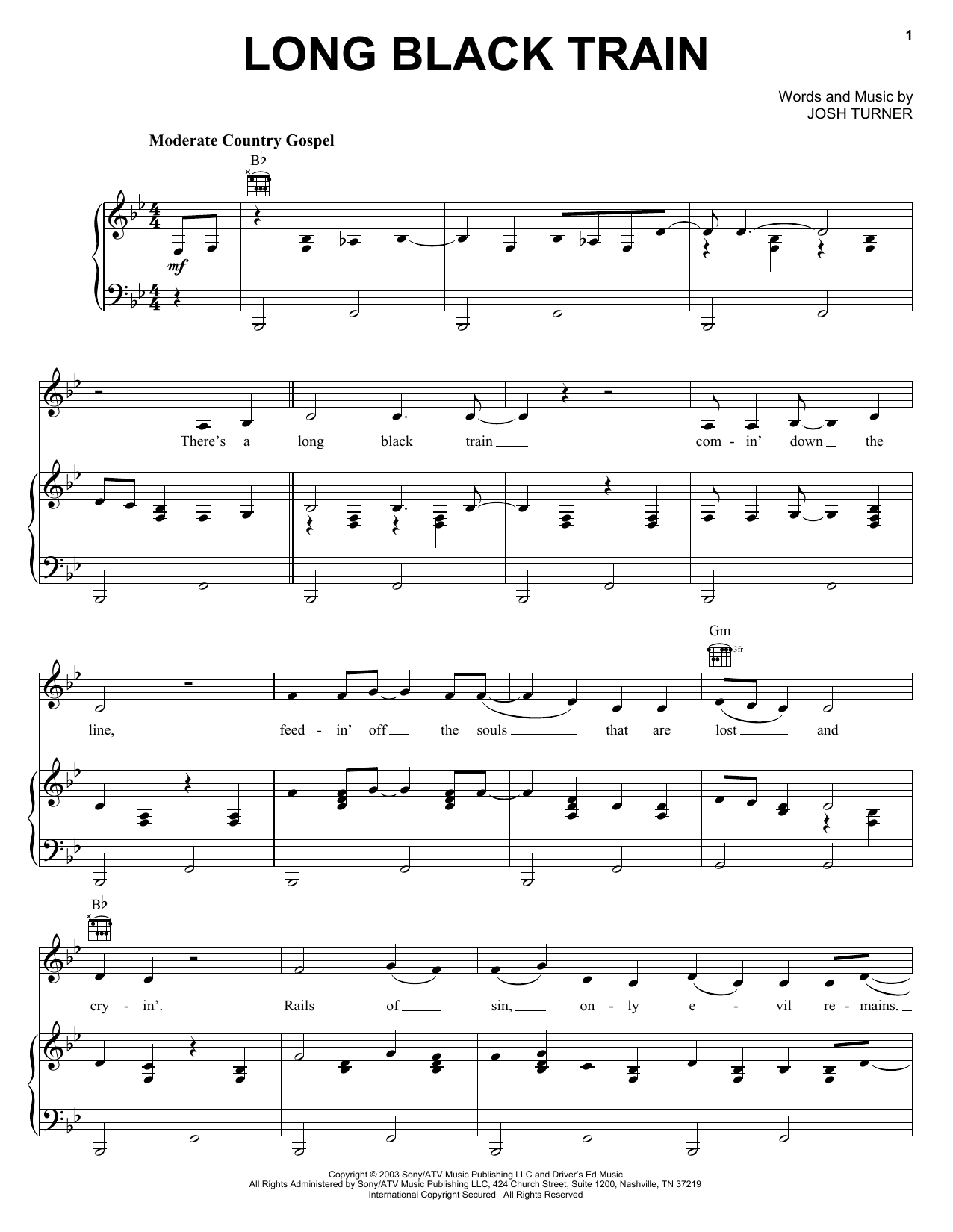 Josh Turner Long Black Train sheet music notes and chords arranged for Very Easy Piano