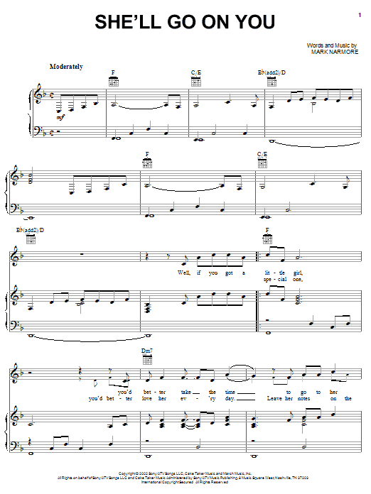Josh Turner She'll Go On You sheet music notes and chords arranged for Piano, Vocal & Guitar Chords (Right-Hand Melody)