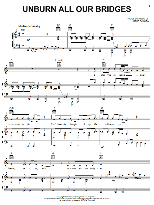 Josh Turner Unburn All Our Bridges sheet music notes and chords arranged for Piano, Vocal & Guitar Chords (Right-Hand Melody)