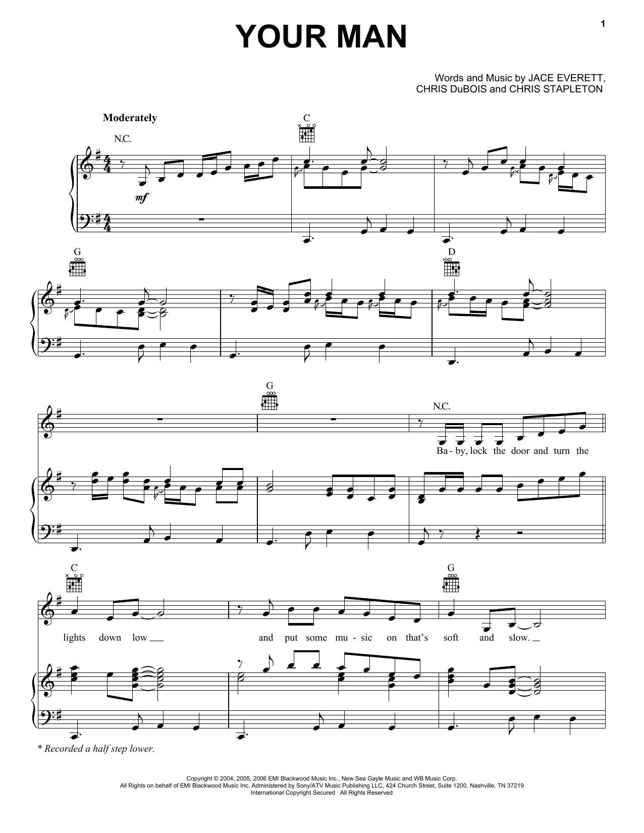 Josh Turner Your Man sheet music notes and chords arranged for Piano, Vocal & Guitar Chords (Right-Hand Melody)