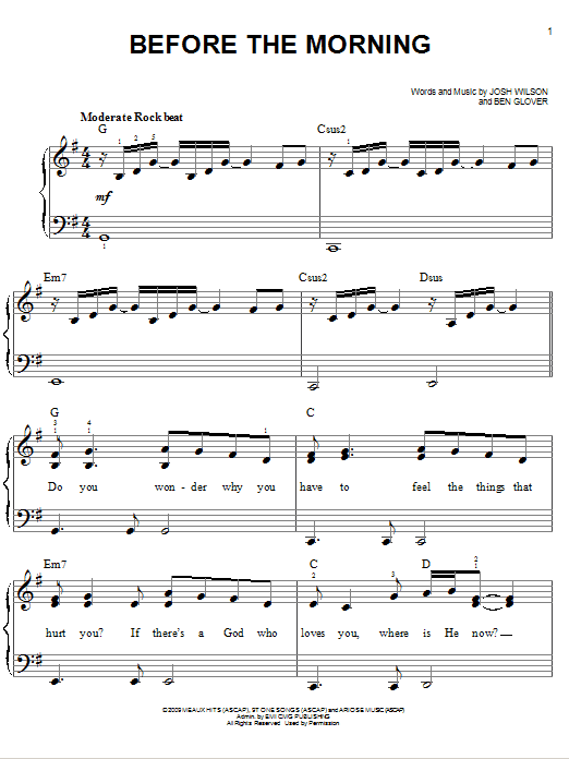 Josh Wilson Before The Morning sheet music notes and chords arranged for Easy Piano