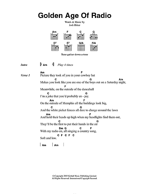 Josh Ritter Golden Age Of Radio sheet music notes and chords arranged for Guitar Chords/Lyrics