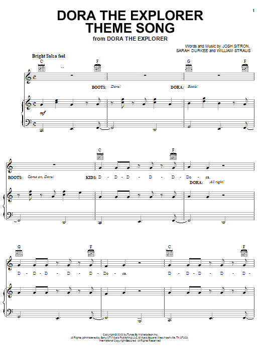 Josh Sitron Dora The Explorer Theme Song sheet music notes and chords. Download Printable PDF.