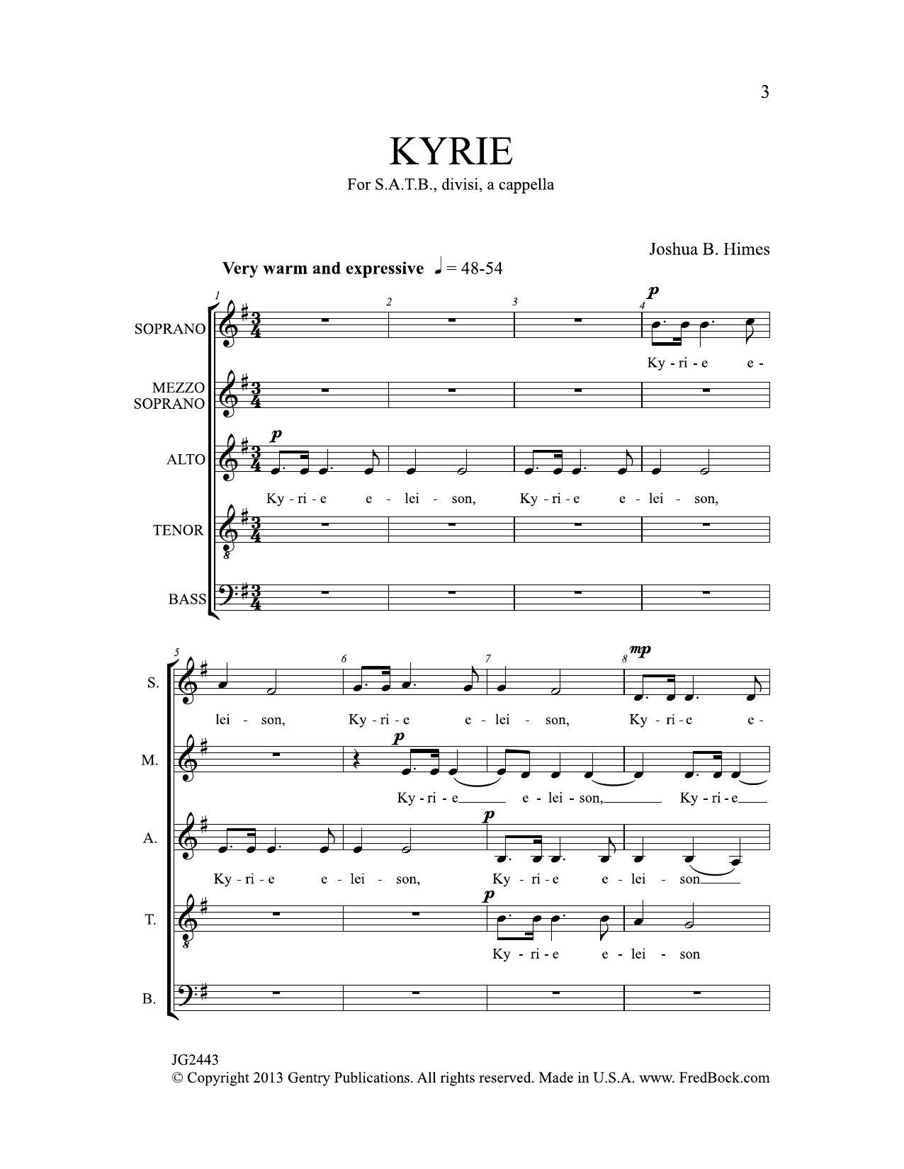 Joshua B. Himes Kyrie sheet music notes and chords arranged for SATB Choir