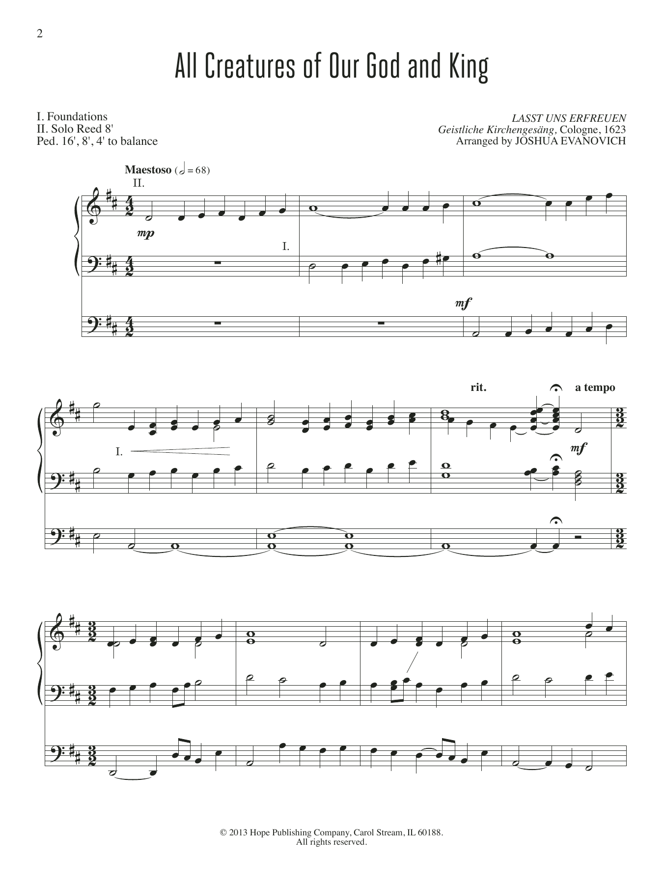 Joshua Evanovich All Creatures of Our God And King sheet music notes and chords arranged for Organ