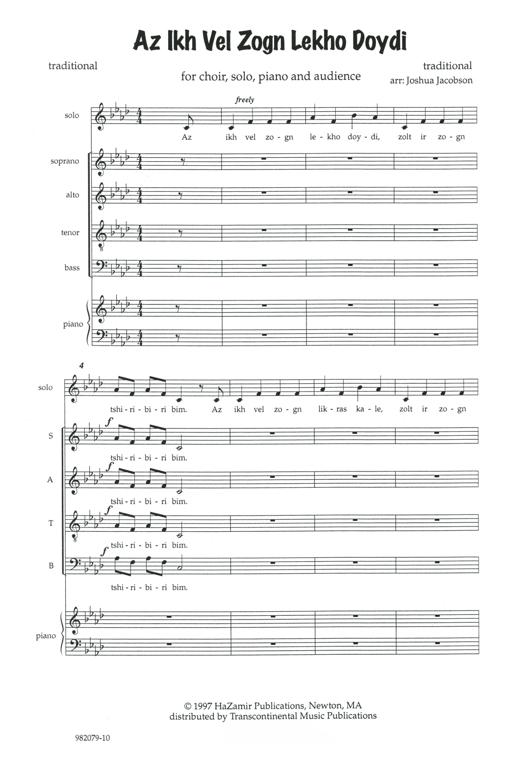 Joshua Jacobson Az Ikh Vel Zogn Lekho Doydi sheet music notes and chords arranged for SATB Choir