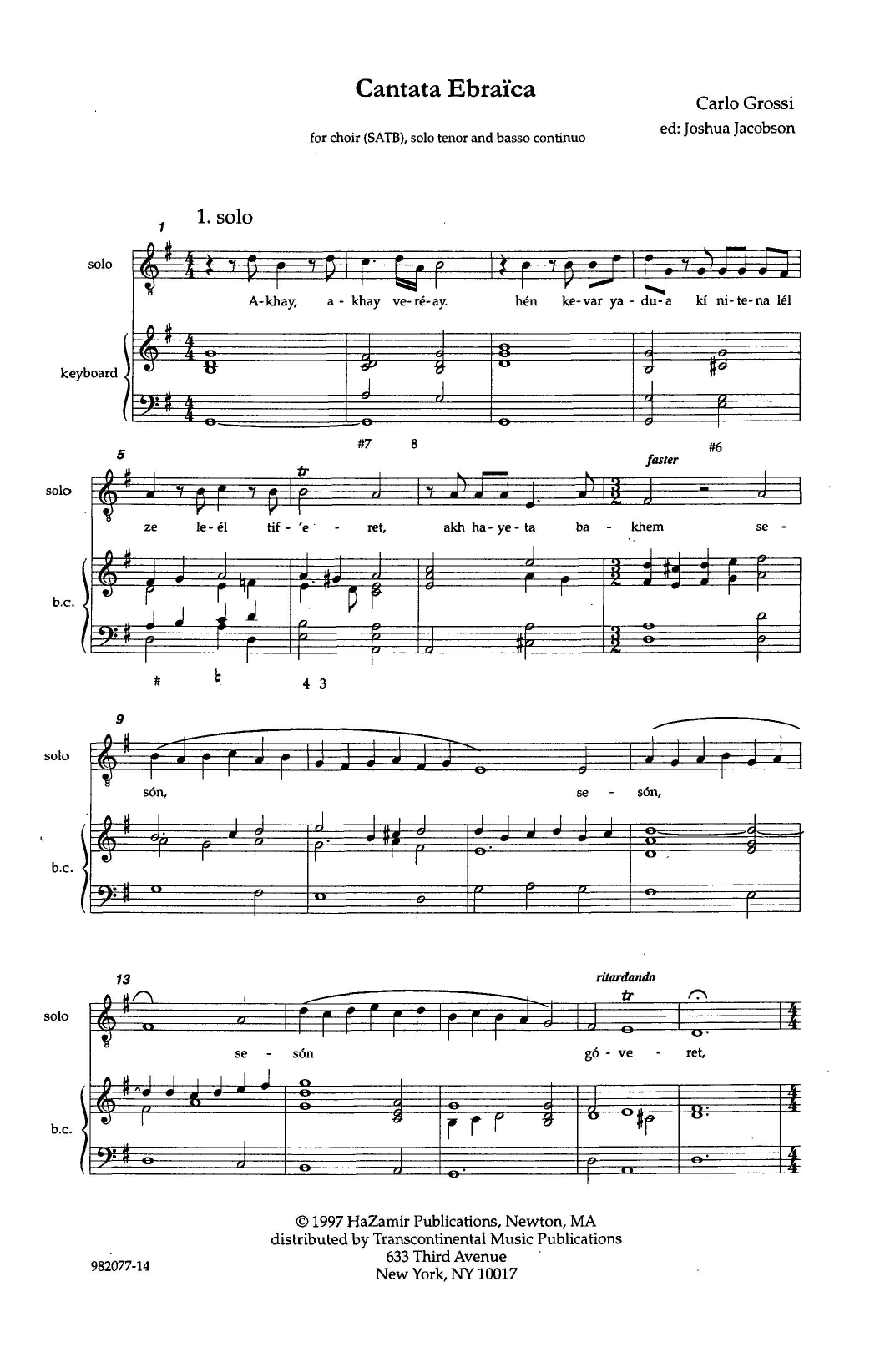 Joshua Jacobson Cantata Ebraica sheet music notes and chords arranged for SATB Choir