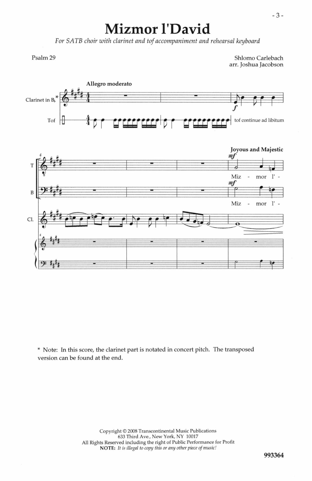 Joshua Jacobson Mizmor L'David (Psalm 29) sheet music notes and chords arranged for SATB Choir