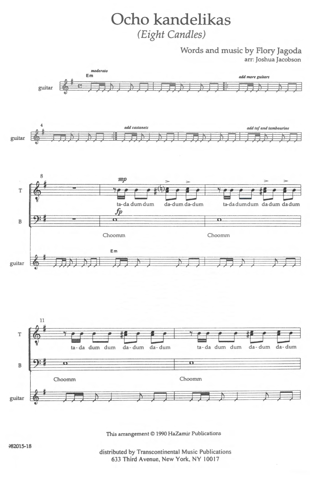 Joshua Jacobson Ocho Kandelikas (8 Candles) sheet music notes and chords arranged for SATB Choir