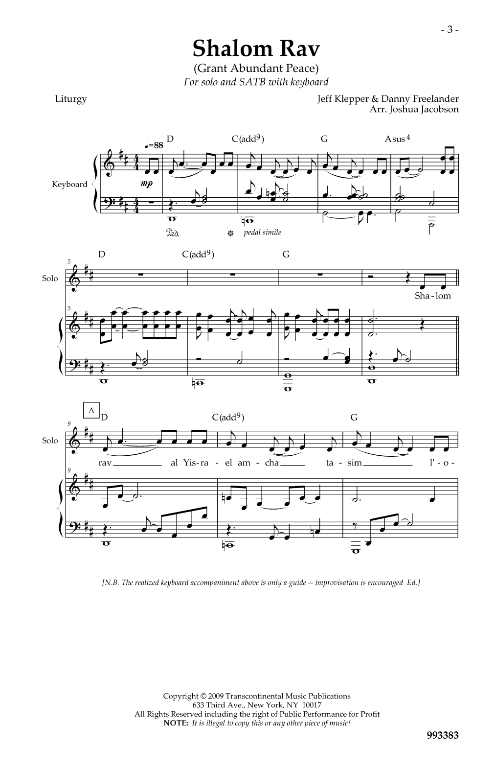 Joshua Jacobson Shalom Rav sheet music notes and chords arranged for SATB Choir