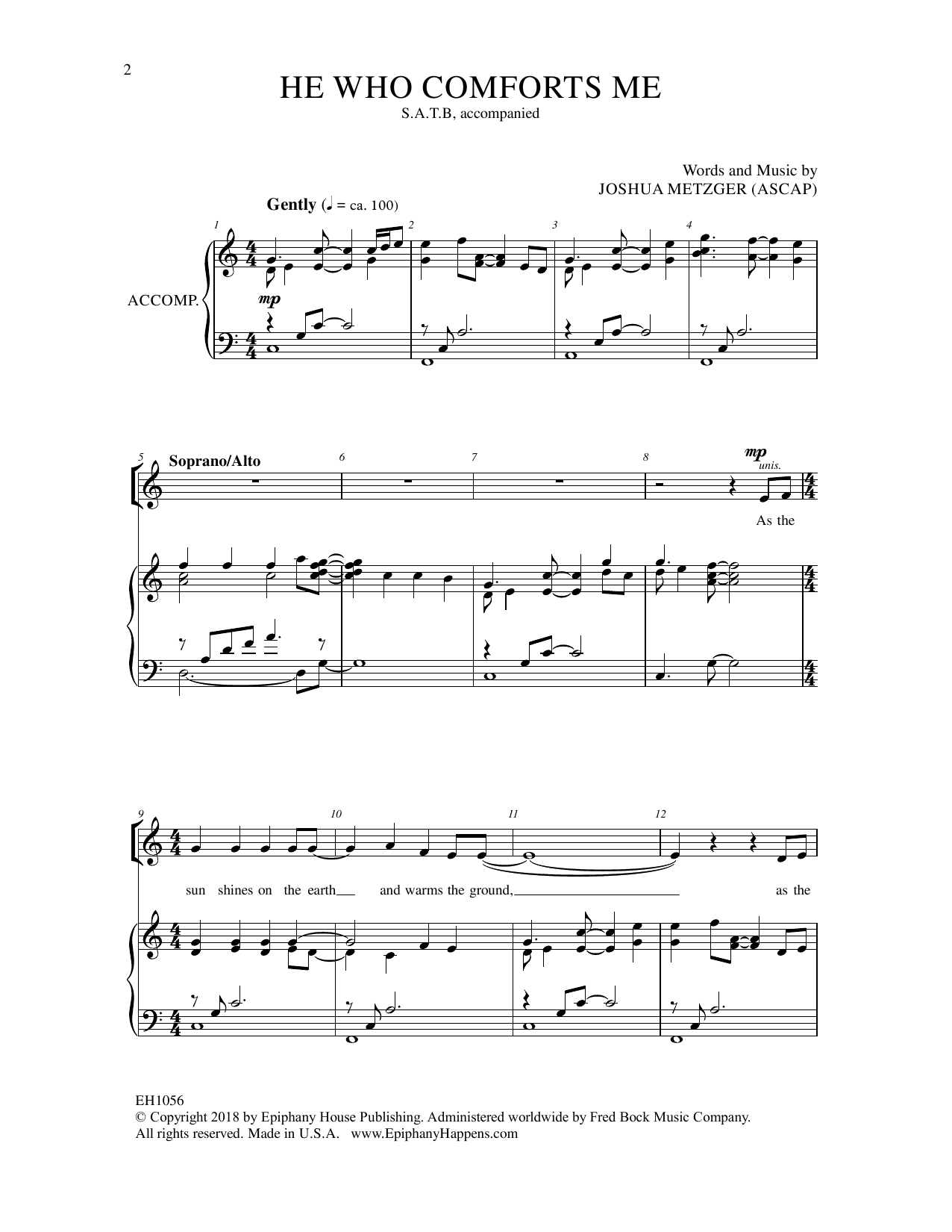 Joshua Metzger He Who Comforts Me sheet music notes and chords arranged for SATB Choir