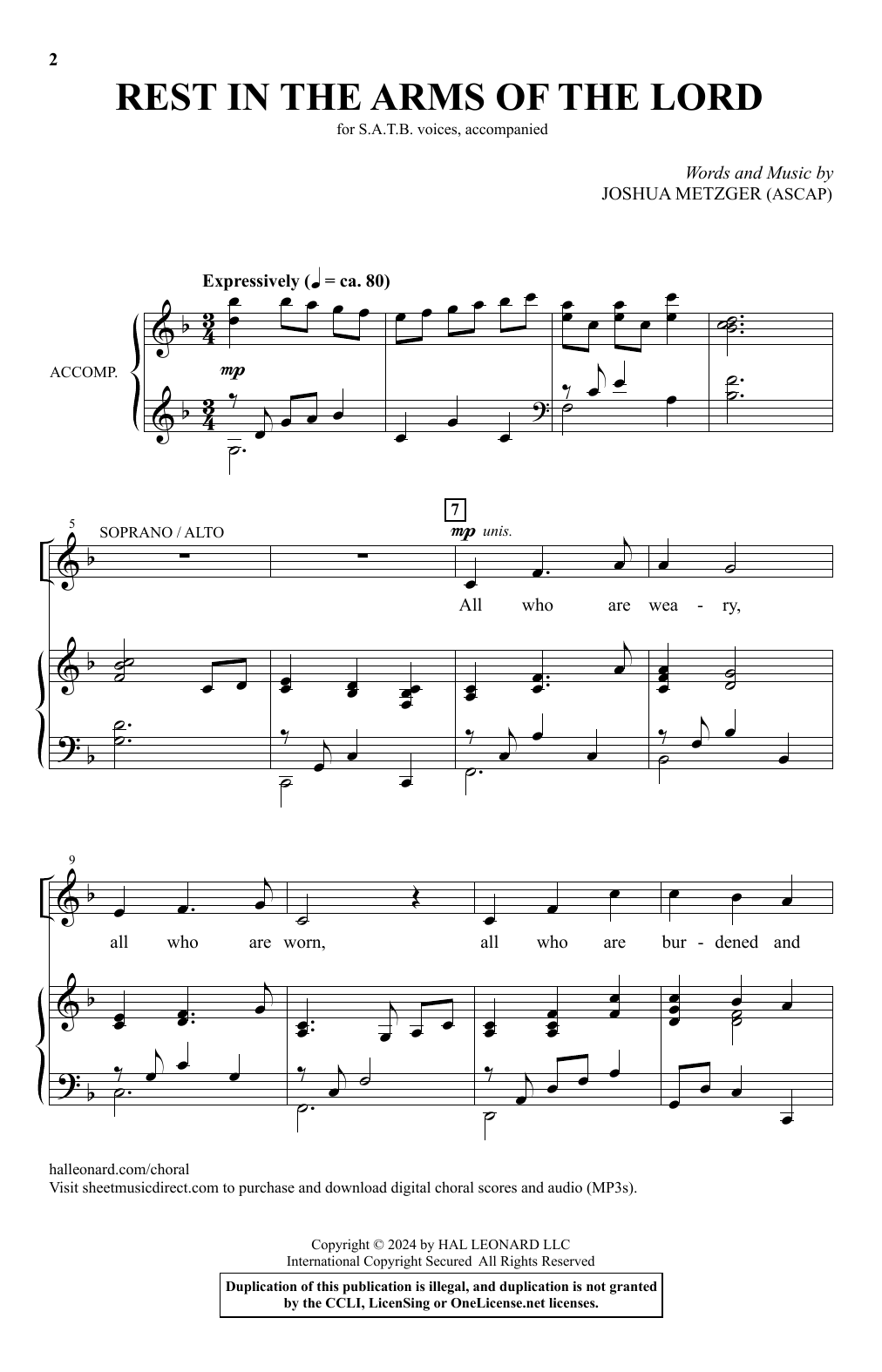 Joshua Metzger Rest In The Arms Of The Lord sheet music notes and chords arranged for SATB Choir