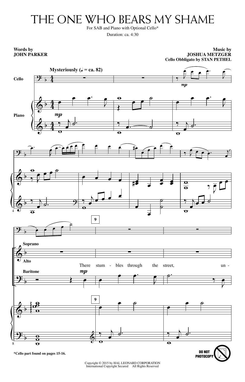 Joshua Metzger The One Who Bears My Shame sheet music notes and chords arranged for Choir