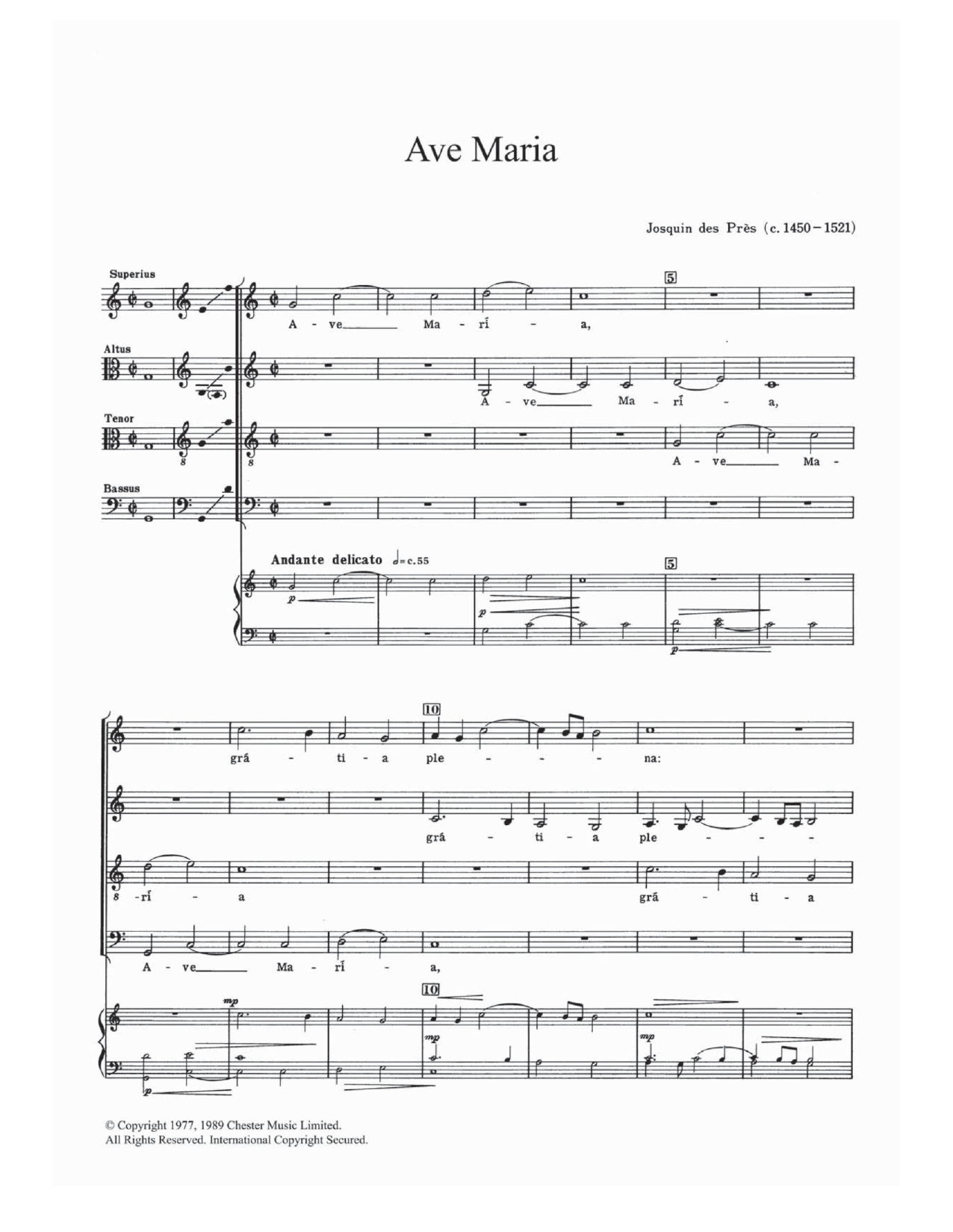 Josquin Des Pres Ave Maria sheet music notes and chords arranged for Choir
