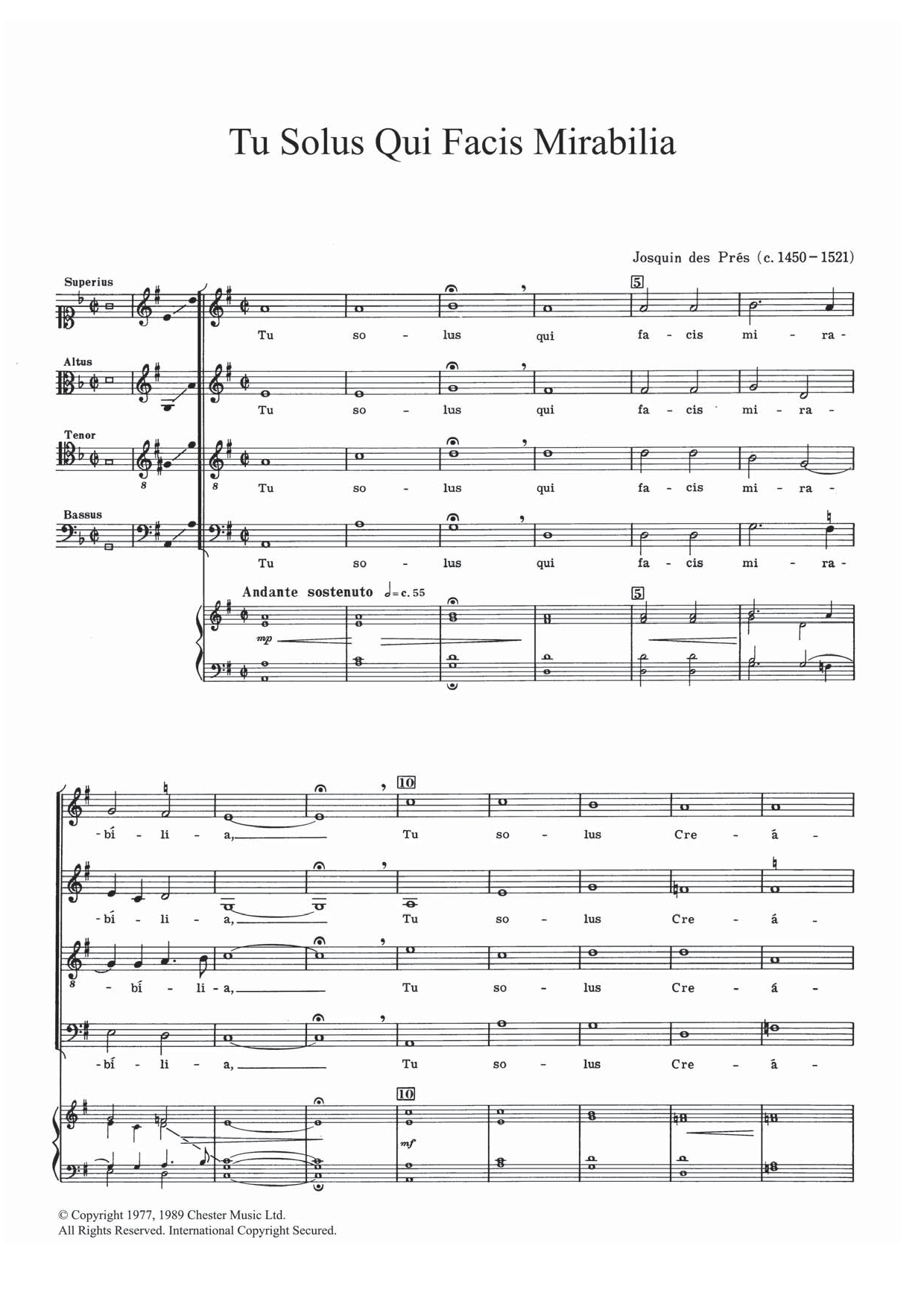 Josquin Des Pres Tu Solis Qui Facis Mirabilia sheet music notes and chords arranged for SATB Choir
