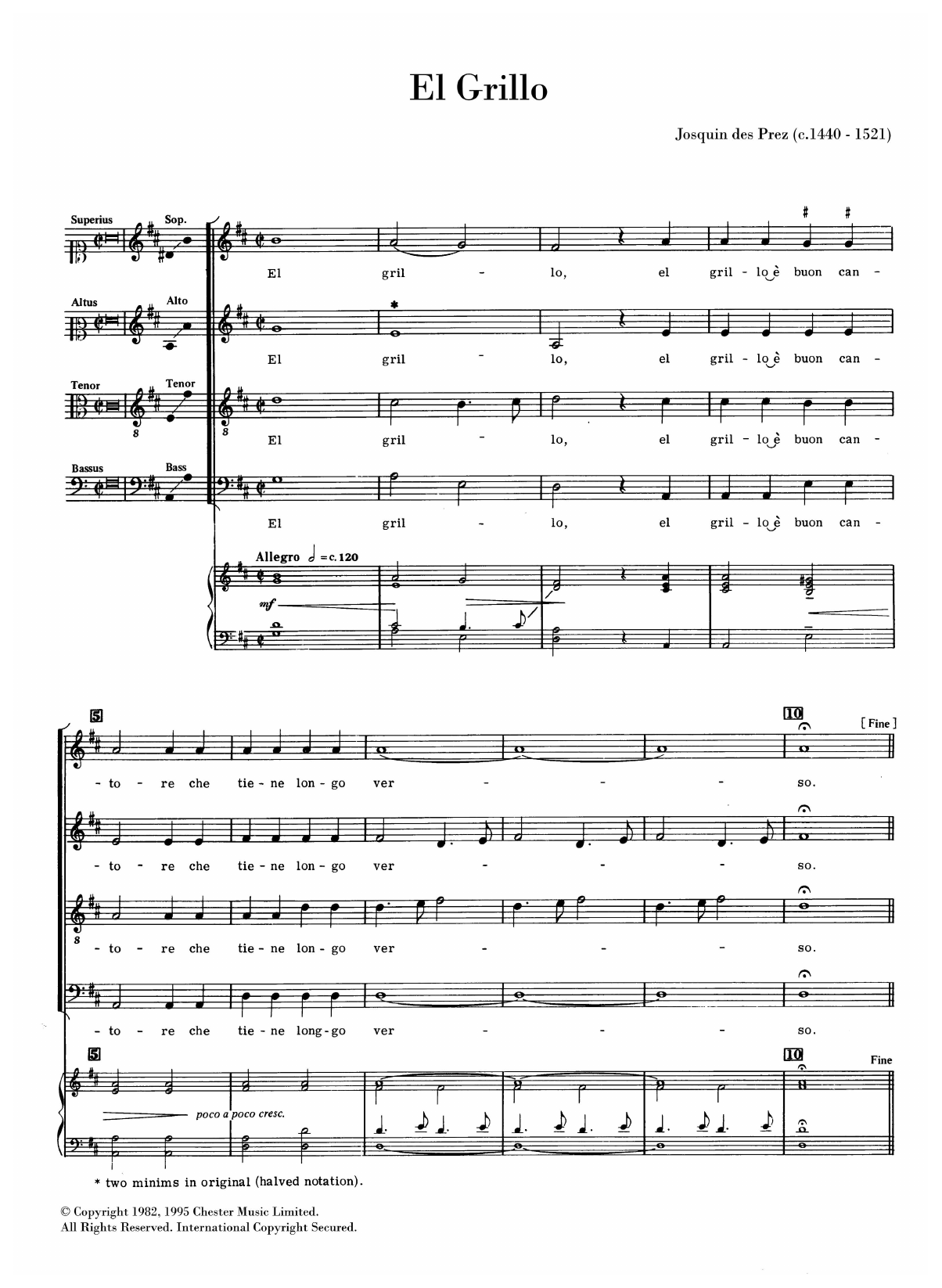 Josquin des Prez El Grillo sheet music notes and chords arranged for SATB Choir