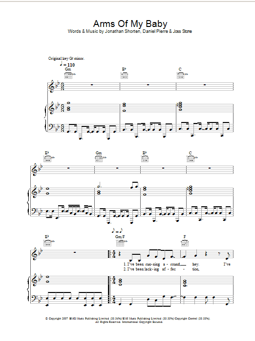 Joss Stone Arms Of My Baby sheet music notes and chords arranged for Piano, Vocal & Guitar Chords
