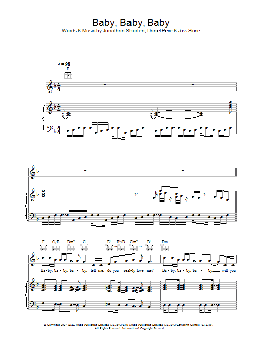 Joss Stone Baby Baby Baby sheet music notes and chords arranged for Piano, Vocal & Guitar Chords