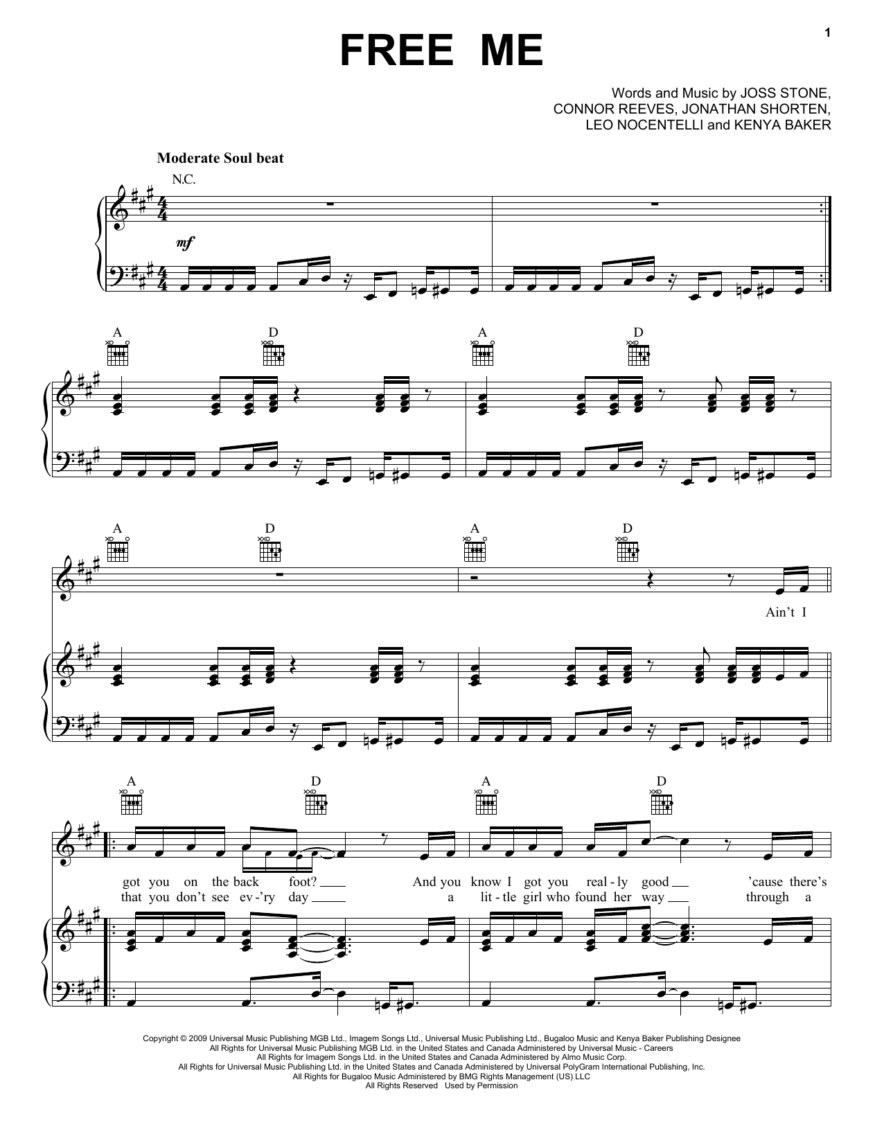 Joss Stone Free Me sheet music notes and chords arranged for Piano, Vocal & Guitar Chords (Right-Hand Melody)
