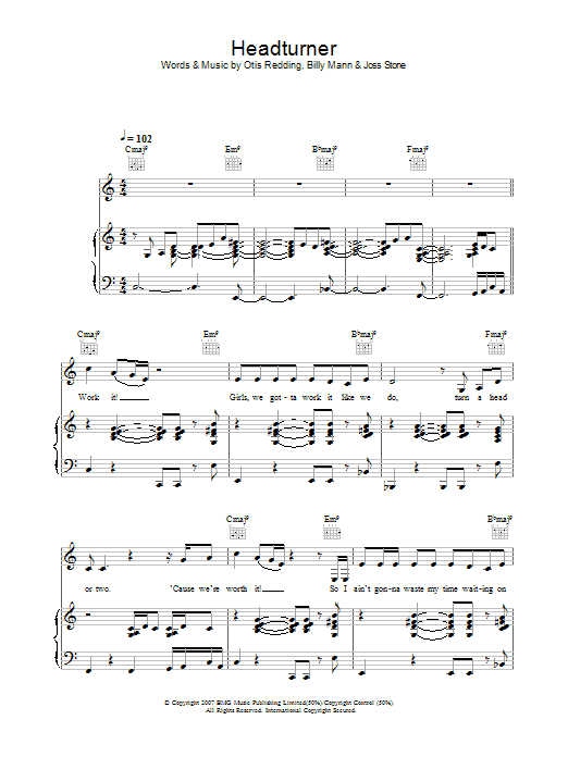 Joss Stone Headturner sheet music notes and chords arranged for Piano, Vocal & Guitar Chords