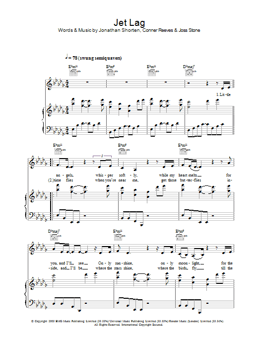 Joss Stone Jet Lag sheet music notes and chords arranged for Piano, Vocal & Guitar Chords