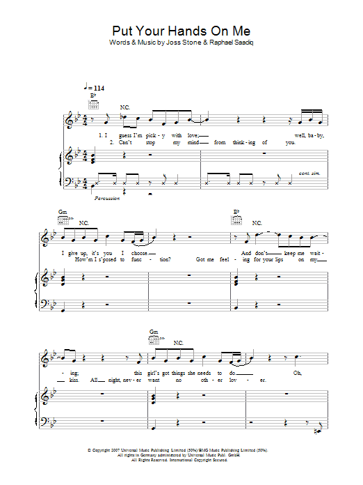 Joss Stone Put Your Hands On Me sheet music notes and chords arranged for Piano, Vocal & Guitar Chords