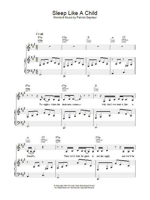 Joss Stone Sleep Like A Child sheet music notes and chords arranged for Piano, Vocal & Guitar Chords