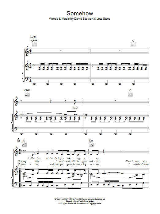 Joss Stone Somehow sheet music notes and chords arranged for Piano, Vocal & Guitar Chords