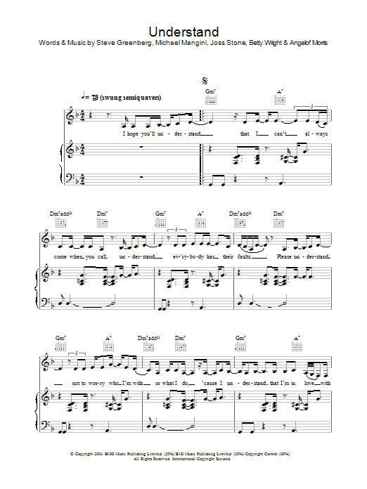 Joss Stone Understand sheet music notes and chords arranged for Piano, Vocal & Guitar Chords