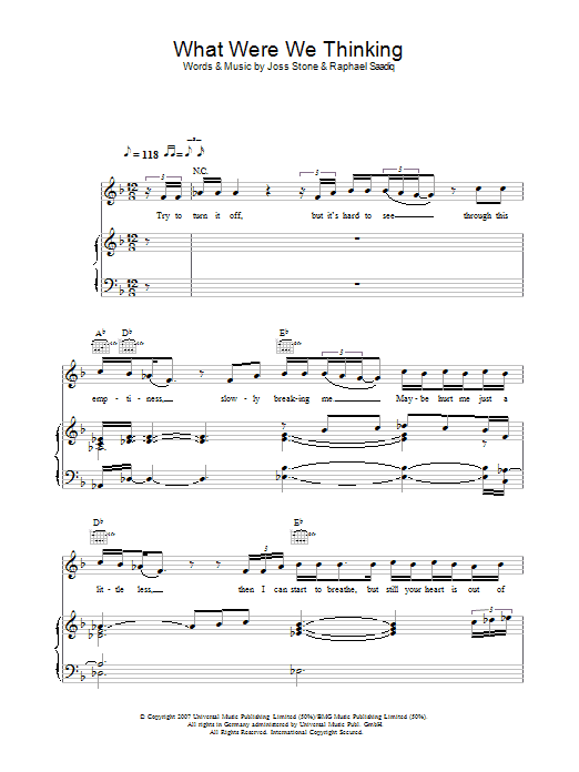 Joss Stone What Were We Thinking sheet music notes and chords arranged for Piano, Vocal & Guitar Chords