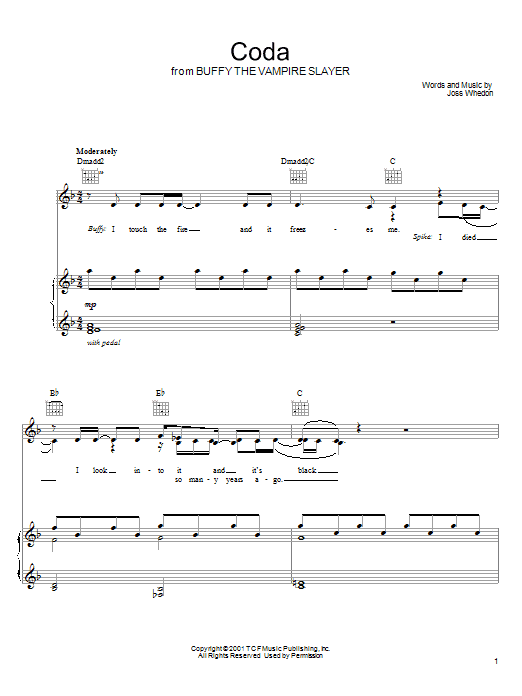Joss Whedon Coda sheet music notes and chords arranged for Piano, Vocal & Guitar Chords (Right-Hand Melody)