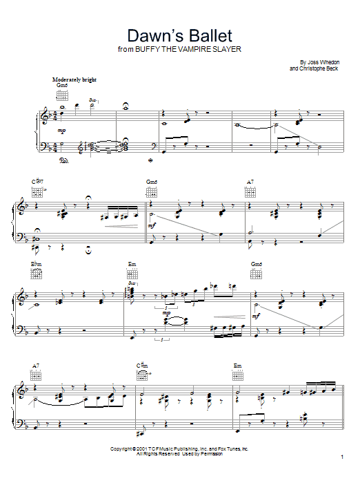 Joss Whedon Dawn's Ballet sheet music notes and chords arranged for Piano, Vocal & Guitar Chords (Right-Hand Melody)